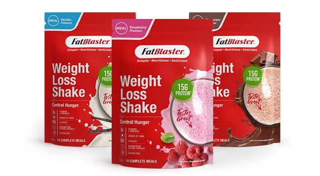 Fatblaster meal replacement shake range available in multiple flavours